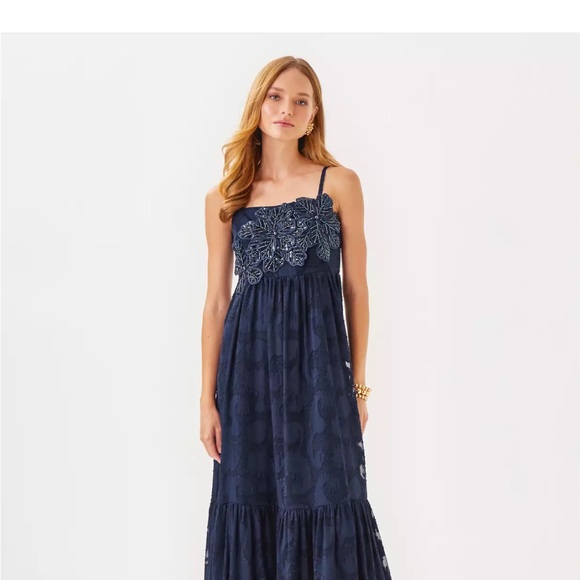 Lilly Pulitzer Navy Blue Mollylynn Clip Maxi Dress -  threedaughtersproperties.com